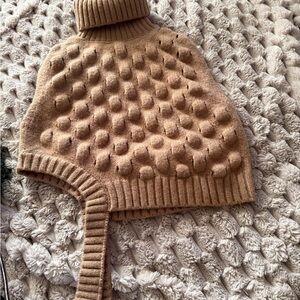 Zara Camel Brown Textured Turtleneck Sweater Cape